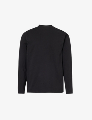 Shop Arne Men's Black Long-sleeved Brand-embroidered Cotton-jersey T-shirt