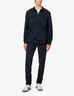 Shop Arne Mens Navy Essential Flap-pocket Regular-fit Stretch-cotton Overshirt