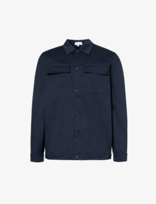 Shop Arne Men's Navy Essential Flap-pocket Regular-fit Stretch-cotton Overshirt