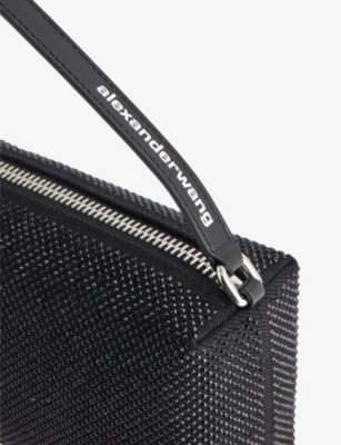 Shop Alexander Wang Womens Washed Black Heiress Crystal-embellished Woven Shoulder Bag