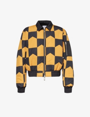 Rhude Chevron-print Quilted Shell Jacket In Black And Orange