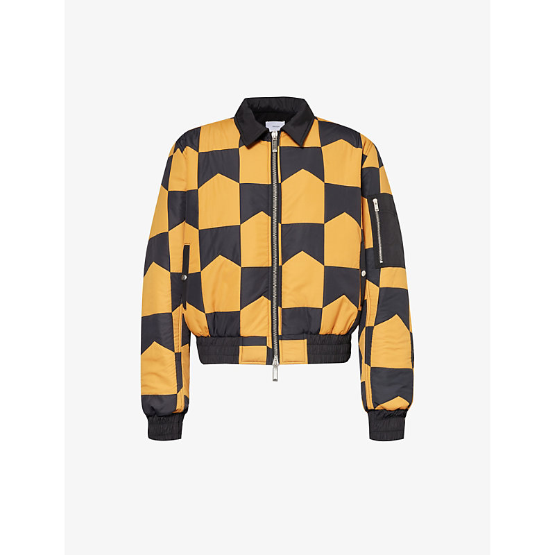 Shop Rhude Men's Black And Orange Chevron-print Quilted Shell Jacket
