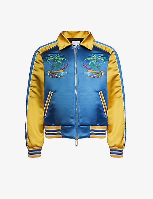 RHUDE: Palm Eagles brand-embroidered satin jacket