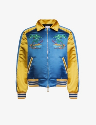 Shop Rhude Men's Navy Palm Eagles Brand-embroidered Satin Jacket