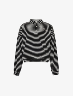 Shop Rhude Men's Black Striped Logo-embroidered Cotton-blend Shirt
