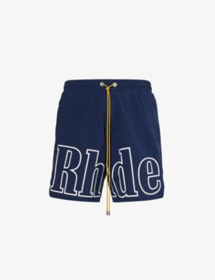 Shop Rhude Men's Navy Track Brand-logo Shell Shorts