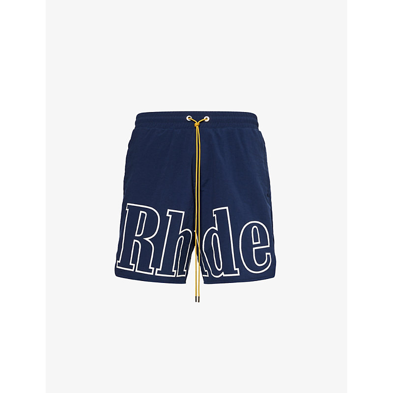 Shop Rhude Men's Navy Track Brand-logo Shell Shorts