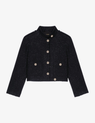 Shop Maje Women's Noir / Gris Patch-pocket Tweed Jacket
