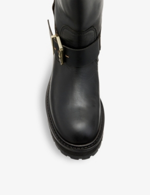 Allsaints Jade Knee High Lug Sole Boot In Black/warm Bra