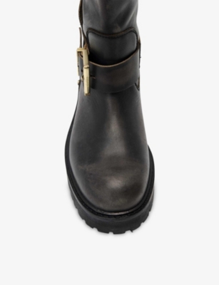 Allsaints Womens Dark Brown Tay Buckled Leather Knee-high Boots Eur 39 / 6 Uk In Brown