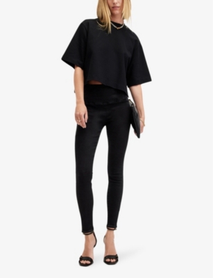 ALLSAINTS WOMENS BLACK CORA SIZEME SKINNY-LEG MID-RISE STRETCH-DENIM JEANS 
