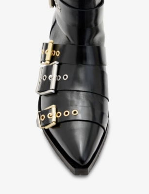 ALLSAINTS: Jane buckle-embellished heeled leather ankle boots