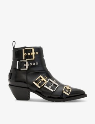 ALLSAINTS: Jane buckle-embellished heeled leather ankle boots