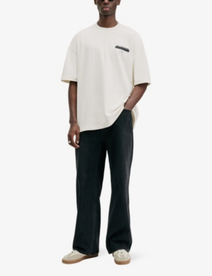 Allsaints Mens Ashen White Redact Embroidered-box Organic-cotton T-shirt In Ashen White