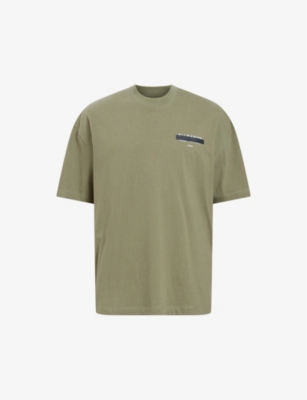 Shop Allsaints Mens  Redact Embroidered-box Organic-cotton T-shirt In Eden Green