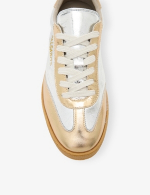 ALLSAINTS: Thelma logo-embossed metallic leather low-top trainers