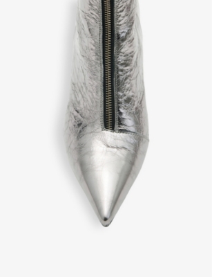 Allsaints Natasha Pointed Metallic Leather Boots In Gunmetal Grey