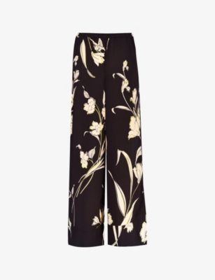 RO&ZO: Climbing-floral wide-leg mid-rise recycled polyester-blend trousers