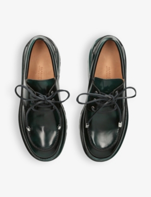 Shop Jacquemus Men's Dark Green Les Bateau Pavane Notched-sole Leather Platform Boat Shoes