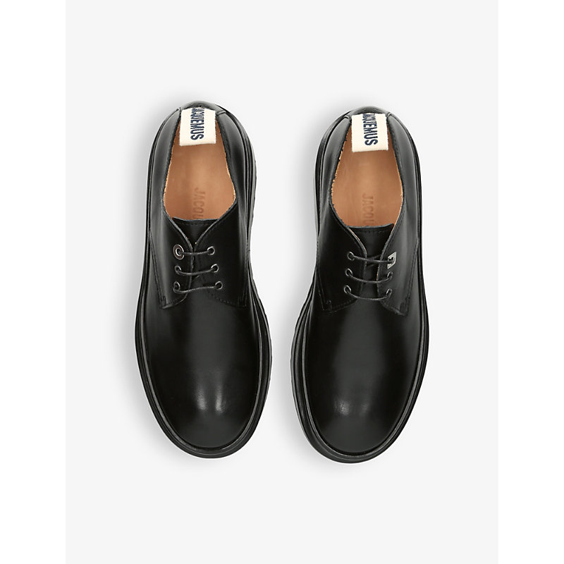 Shop Jacquemus Les Derbies Pavane Leather Derby Shoes In Black