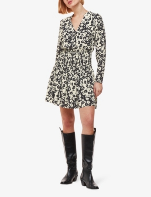 Shop Whistles Womens Riley Floral-print Shirred Woven Mini Dress Black