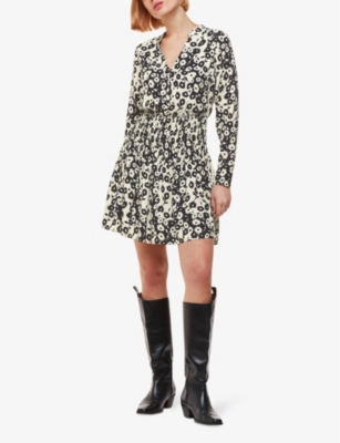 WHISTLES: Riley floral-print shirred woven mini dress