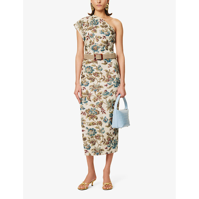 Shop Sir Eleanora Graphic-print Linen Midi Skirt In Viola Print