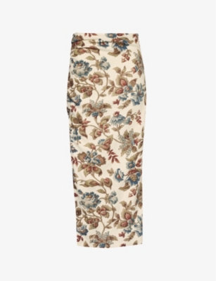 Shop Sir Eleanora Graphic-print Linen Midi Skirt In Viola Print