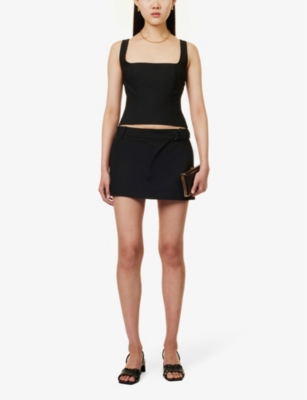 Shop Sir Women's Black Leonardo Buckled Wrap Wool-blend Mini Skirt