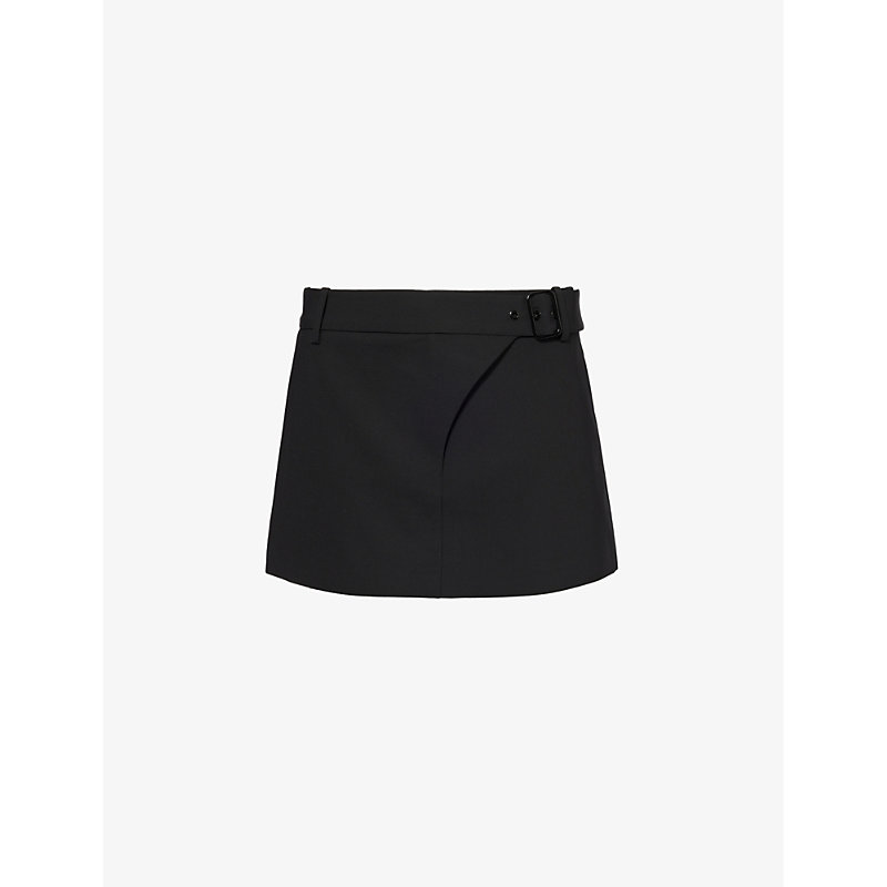Sir Womens Black Leonardo Buckled Wrap Wool-blend Mini Skirt 0