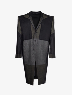 Shop Rick Owens Mens Black Tatlin Semi-sheer Relaxed-fit Cotton Coat