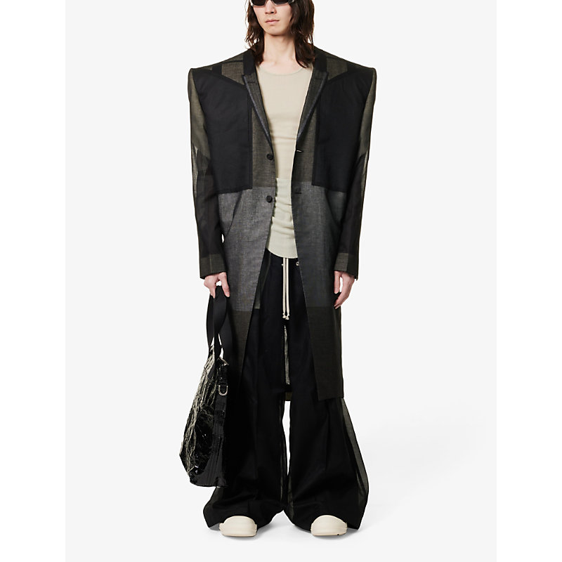 Shop Rick Owens Bela Semi-sheer Relaxed-fit Flared-leg Cotton Trousers In Black