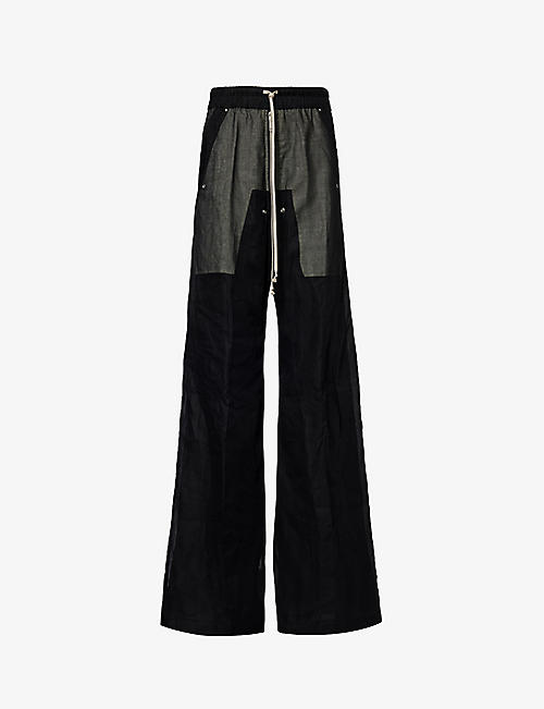 RICK OWENS: Bela semi-sheer relaxed-fit flared-leg cotton trousers