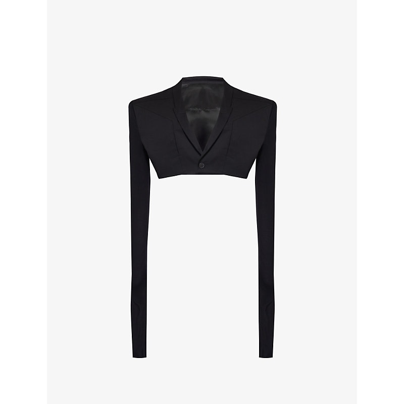 Shop Rick Owens Men's Black Cobra Cropped Regular-fit Stretch-cotton Jacket