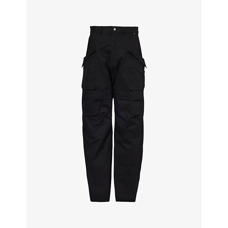 Rick Owens Mens Black Stefan Loop-embellished Relaxed-fit Wide-leg Stretch-cotton Cargo Trousers