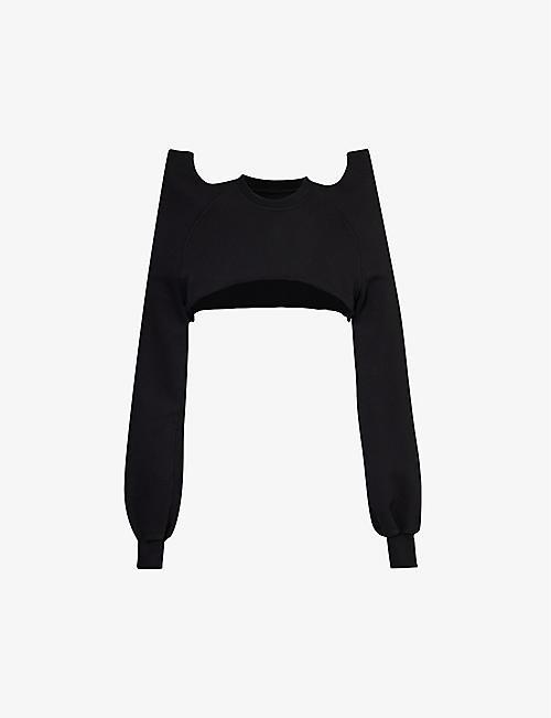 RICK OWENS: Sculptural-shoulder cropped cotton-jersey sweatshirt