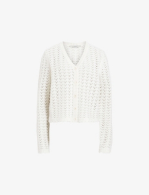 Allsaints Vivian Open Stitch V-neck Cardigan In Chalk White