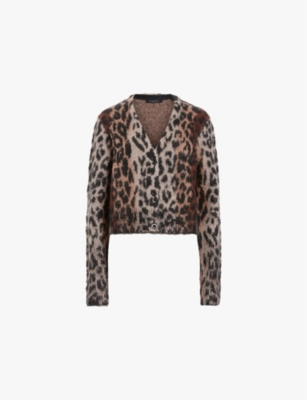 ALLSAINTS: Lex leopard-print long-sleeve knitted cardigan
