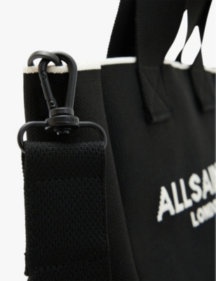Allsaints Womens Black Izzy Mini Logo-jacquard Recycled-polyester Tot In Black