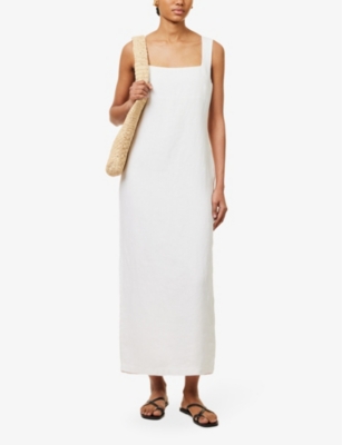 POSSE WOMENS IVORY ALICE SQUARE-NECK LINEN MIDI DRESS 