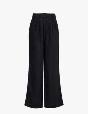 Shop Posse Women's Black Presley Straight-leg Mid-rise Linen Trousers
