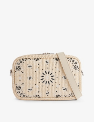 AMIRI: Bandana paisley-embroidered raffia cross-body bag