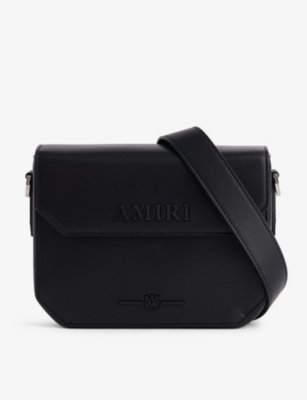 Shop Amiri Logo-embellished Leather Cross-body Bag In Black