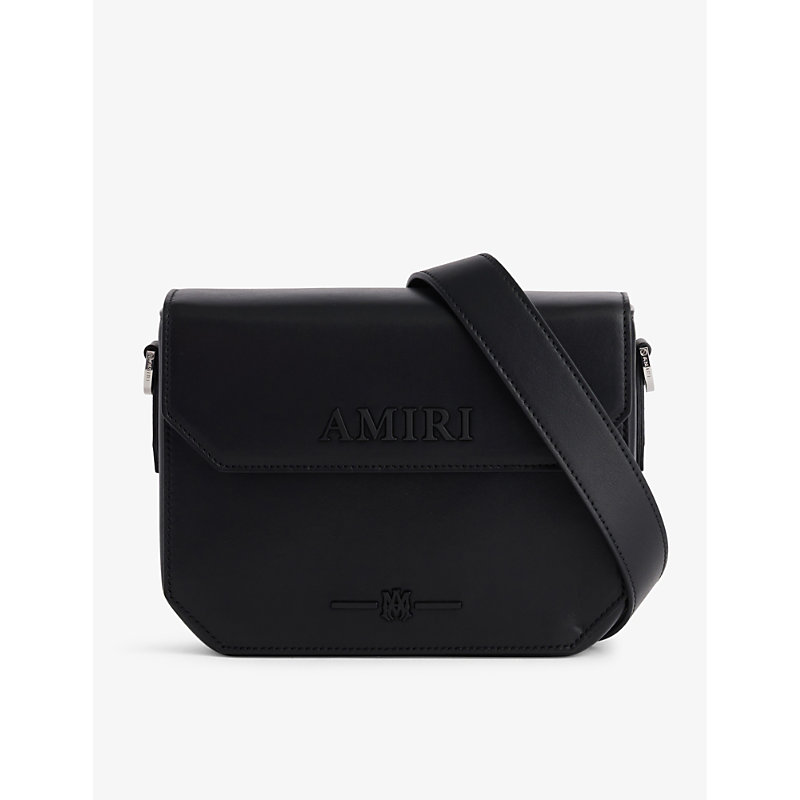 Shop Amiri Logo-embellished Leather Cross-body Bag In Black