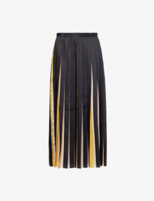 LEEM: Pleated two-tone woven midi skirt