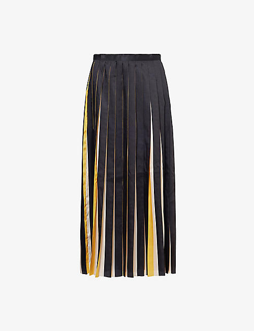 LEEM: Pleated two-tone woven midi skirt