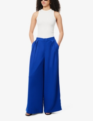 Leem Womens Cobalt Pleated Wide-leg Stretch-woven Trousers In Cobalt