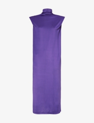 Shop Leem Women's Dark Purpl High-neck Stretch-satin Midi Dress