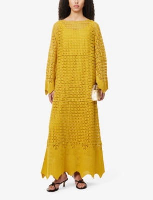 Shop Leem Women's Mustard Crochet-knit Cotton Maxi Dress