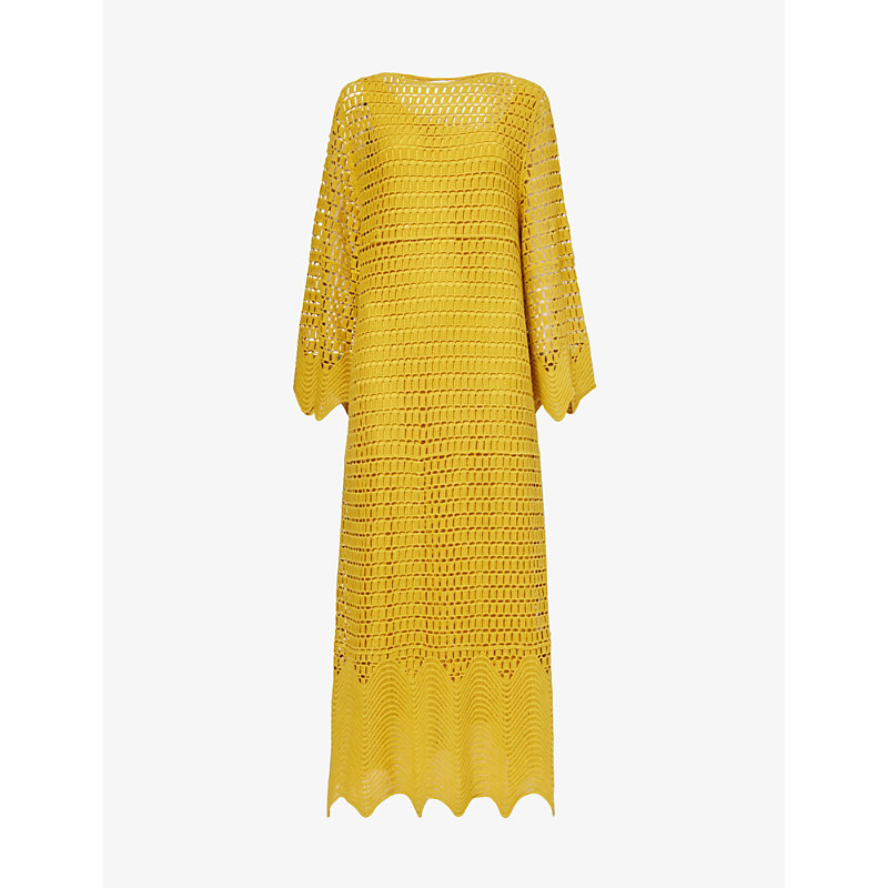 Shop Leem Women's Mustard Crochet-knit Cotton Maxi Dress